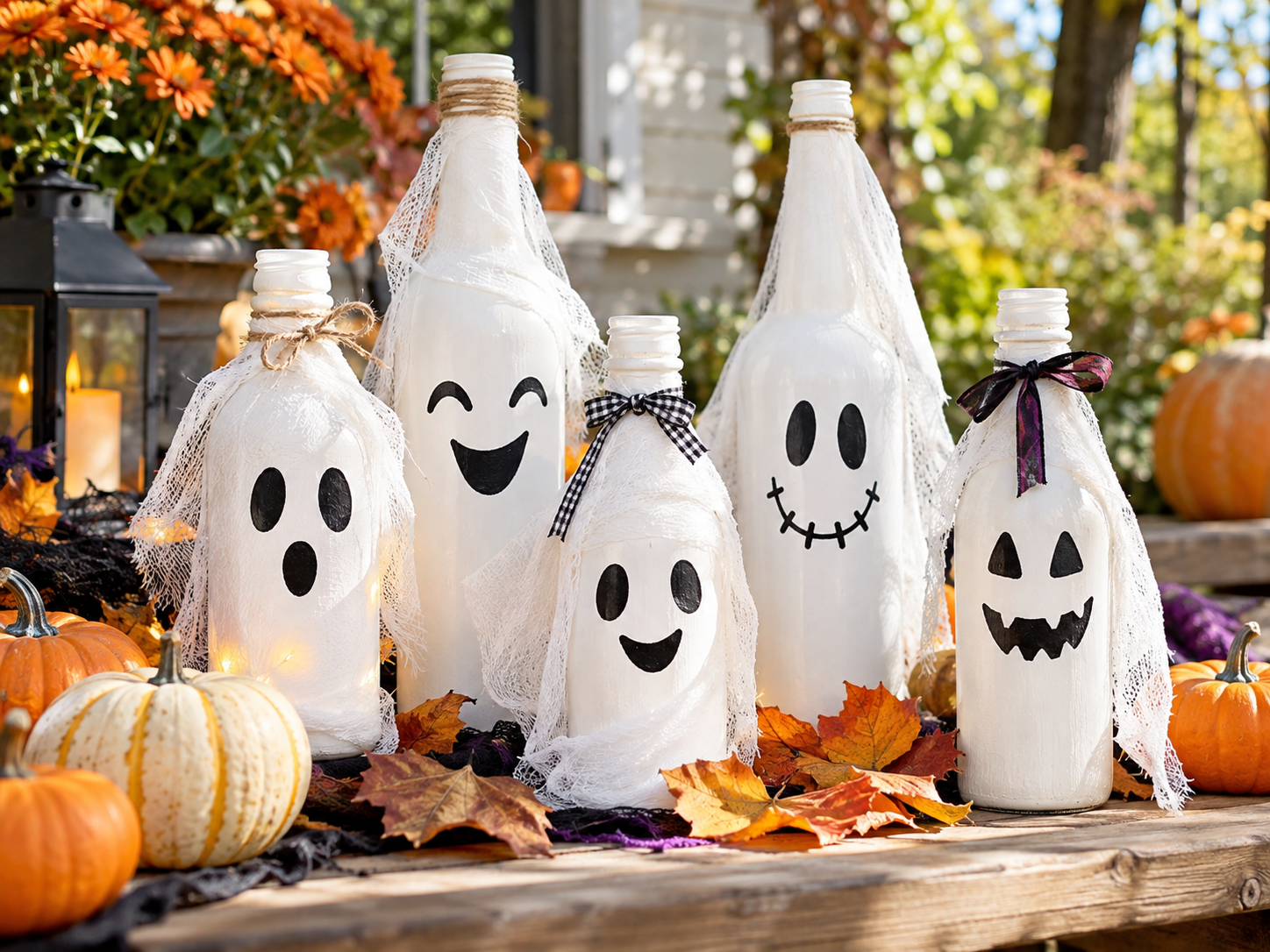 Halloween φαντασματάκια από μπουκάλια και γάζα